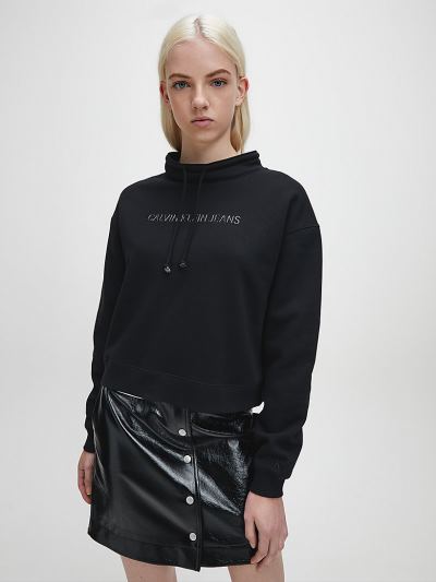 Calvin Klein Ruhák HU723395 | Calvin Klein Relaxed Logo Női Pulóver Fekete